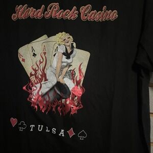 Hard Rock Cafe Tulsa Short‎ Sleeve T Shirt Tee L 100 Cotton Cards Lady Aces